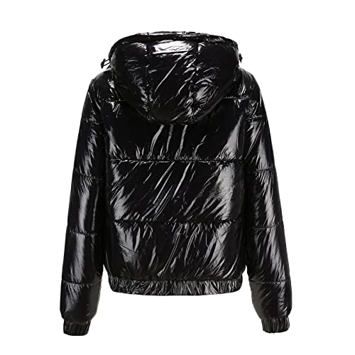 Women's Thickened Winter Bubble Down Coat Shiny Puffer Jacket with Fur Hood Warm Long Sleeve Jacket Slim Parkas Leather Coats3
