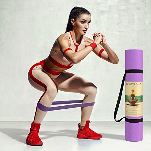 36 Pcs Yoga Mats And Resistance Bands Set, 68 X 24 X 0.24 Inch, 6Mm Thick, Exercise Mat With Carrying Straps Bulk, Non Slip Workout Mat Pull Up Assistance Bands For Gym Fitness (Bright Colors) #TOP6