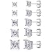 18K White Gold Plated Princess Cut Cubic Zirconia Stud Earrings Pack of 5