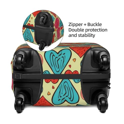Colorful Heart Pattern Luggage Cover Stretch Washable Suitcase Protector Suitcase Cover Anti-Scratch Luggage Sleeve Elastic Suitcase Case Protector Baggage Cover Fits 18-32 Inch3