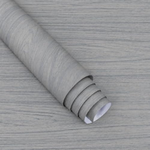 Image of WISDOM Primium Thick Slate Grey Wooden Contact Paper Waterproof Peel and Stick Wood Grain Wallpaper Self Adhesive Removable Vinyl wall Paper for Furniture, Desk, Cabinets & Tables 24x200 in