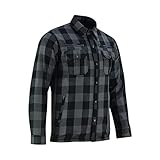 Daniel Smart Men Motorcycle Flannel Shirt Sporty Armored Kevlar Shirt Water Resistant and Durable with Multiple Pockets Gray