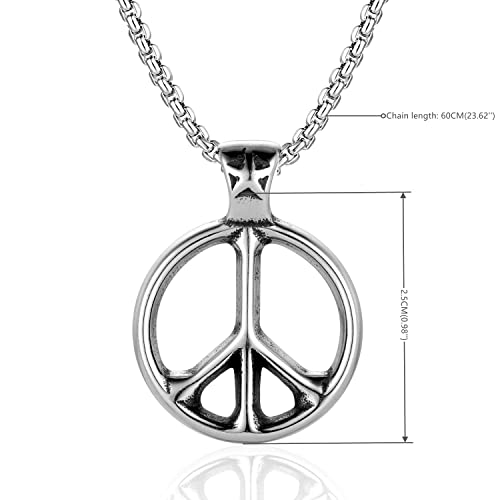 Anti-War Peace Sign Symbol Star Circle Pendant Necklace for Men Women, 24 inch Chain, Stainless Steel3