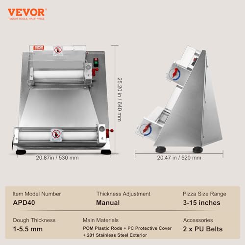 Vevor PIZZA DOUGH ROLLER SHEETER 390W Pizza Dough Roller Sheeter, 3-15 Inch Automatic Commercial Pizza Press thumb #9
