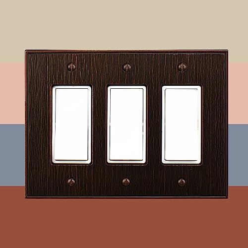 Questech Décor Triple Rocker Light Switch Cover, 3-Gang Electrical Wall Plate, Triple Switch Standard Size Gfci Receptacle Cover, Decorative Twill Texture, Oil Rubbed Bronze Finish #TOP7