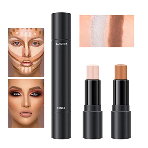 Lápiz iluminador de contorno, 2 en 1 Contour Stick Highlighter, Contouring Stick, Dual Ended Contouring Stick, Concealer Contouring, Dual Contour Concealer Waterproof Pen Corrector Makeup