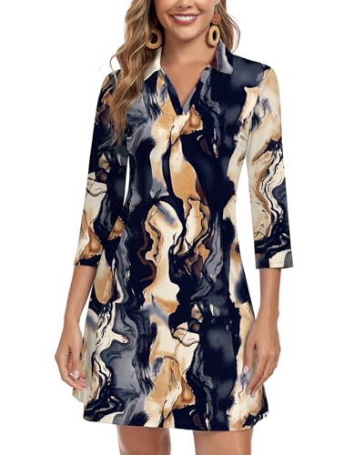Image of WOWENY 3 /4 Sleeve Dress for Women with Pockets V Neck UPF 50+ Casual Sun Dress Breathable Quick Dry Beach Vacation