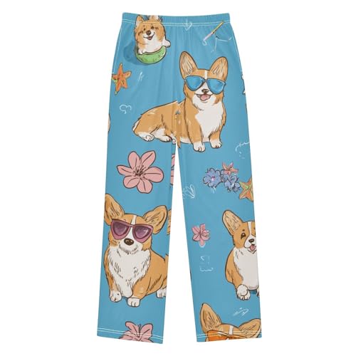 Corgi Dog with Glasses Boys Long Pants Soft Trousers Elastic Waist Kids Lounge Bottoms with Pockets S-XL