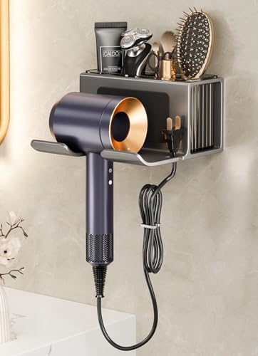 Support de sèche-cheveux en aluminium gris métallisé haute capacité