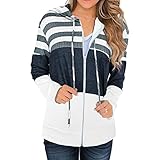 Lässiges Damen-Sweatshirt, langärmelig, Reißverschluss, leicht, Kordelzug, Farbblock-Mantel...
