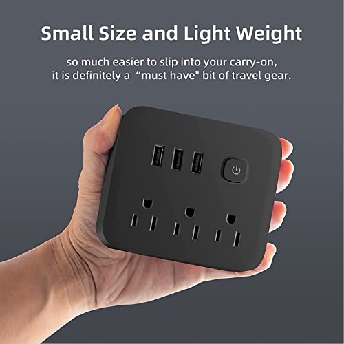 Power Strip Surge Protector Usb Ports, 3 Outlets Ports Desktop Charging Station, Flat Plug, Wall Mount,4Ft Braided Extension Cord,With Night Light Station For Cruise Ship,Home,Office, Black #TOP4