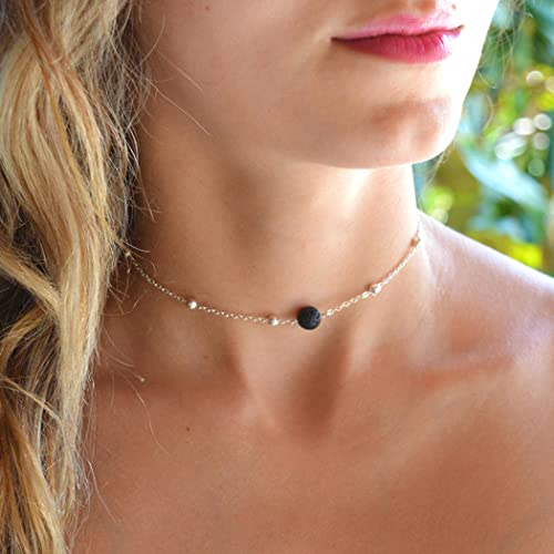 Boho Choker Necklace Lava Bead Pendant Necklace Silver Necklace Jewelry For Women And Teen Girl #TOP2