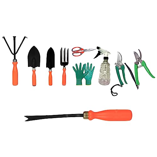 Kraft Seeds Garden Tool Kit – 9 Pcs (Weeder, Trowels, Hand Fork, Cultivator, Scissors, Pruner, Gardening Hand Gloves, Spray Pump) | Durable Gardening Tools | Home Gardening Hand Tool Set
