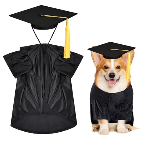 Dog Graduation Cap and Gown Dogs Cats Graduation Holiday Halloween Costume Accessory(Black Medium)