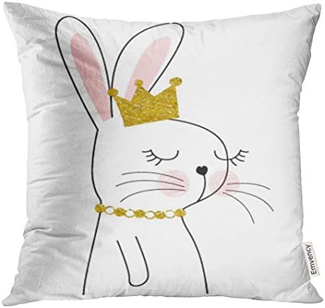 VANMI Throw Pillow Cover Pink Bunny Cute Rabbit White Crown Girl Decorative Pillow Case Home Decor Square 20x20 Inches Pillowcase