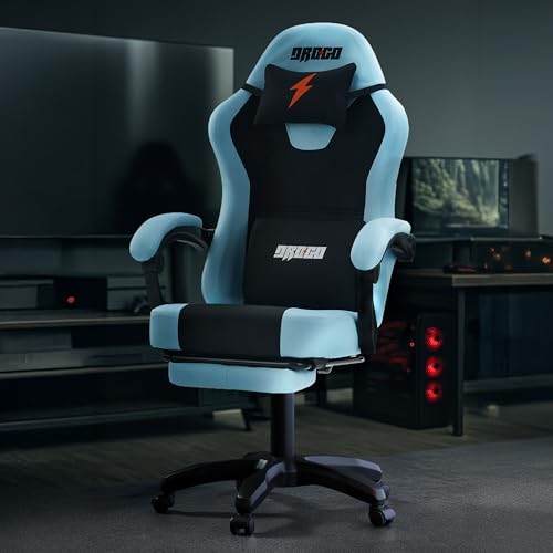 Image of DROGO Aura Ergonomic Gaming Chair with Premium PU Leather Fabric, Linkage Armrest, Adjustable Neck & Lumbar Pillow | Computer Chair for Study | Office Chairs for Work from Home with Recline (Blue)