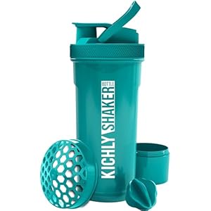 KICHLY Shaker Bottle (700 ml) Plastic Protein Shaker Bottle with Mixing Ball – Non-Leak Cap with Twist & Lock Protein Box Storage – Fitness & Workout Partner (Teal, Pack of 1)