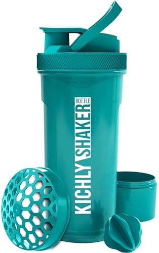 KICHLY Shaker Bottle (700 ml) Plastic Protein Shaker Bottle with Mixing Ball - Non-Leak Cap with Twist & Lock Protein Box Storage – Fitness & Workout Partner (Teal, Pack of 1)