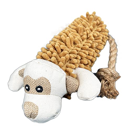 Shaggy Monkey Squeaky Dog Toy Rope Tail Soft Face Novelty Stuffed Plush Pet Play