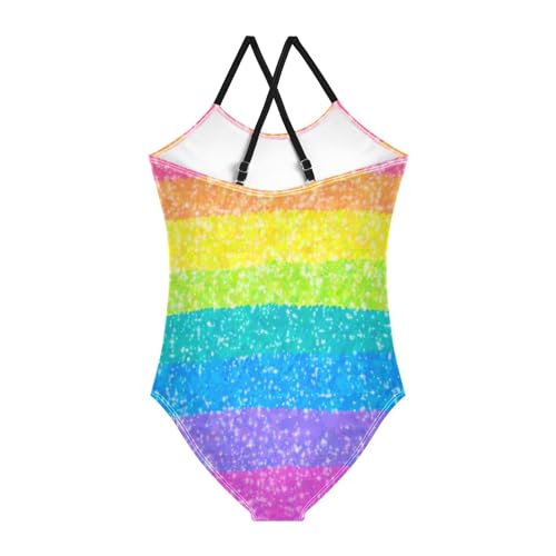 Rainbow Girls One Piece Swimsuits Glitter Sport Halter Swimwear Beach Bathing Suit 5-6T2
