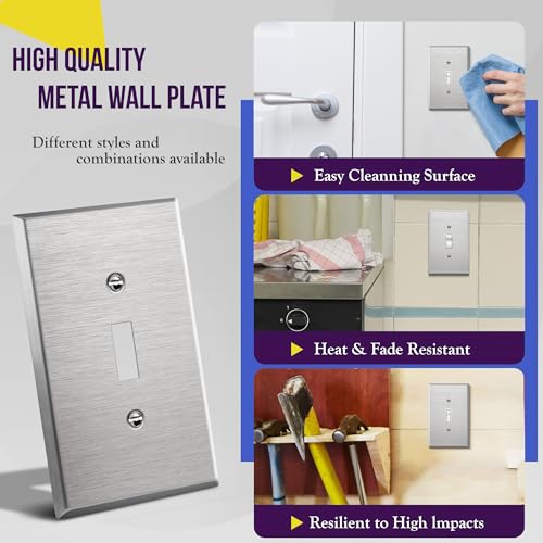 Image of ENERLITES Toggle Light Switch Metal Midway Size Wall Plate, Corrosion Resistant, Mid-Size 1-Gang 4.88 inch x 3.11 inch, UL Listed, 7711M, 430 Stainless Steel, Silver | Mid-size 4.88 inch x 3.11 inch; Rust-proof; UL Listed; Fits toggle switches; 7711M