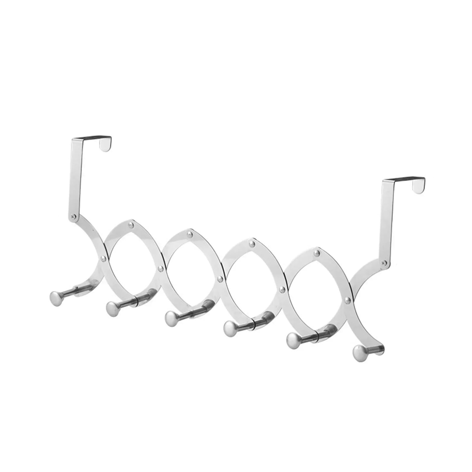 FDBTYJN Over Door Hook Retractable Hook Behind the Door,Stainless Steel Rack with 4/5/ 6 Hooks(6 Hooks,Small Hook)
