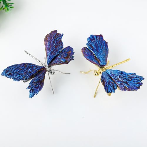 RJINGSHI Natural Electroplated Blue Tourmaline Dragonfly Decor Collection Natural Home Decor Dragonfly Statue Healing Crystals Dragonfly Gift For Women