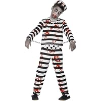 Smiffys Zombie Convict Costume, Black & White with Trousers, Top, Hat & Wrist Cuffs, Halloween Child Fancy Dress, Halloween Dress Up Costumes