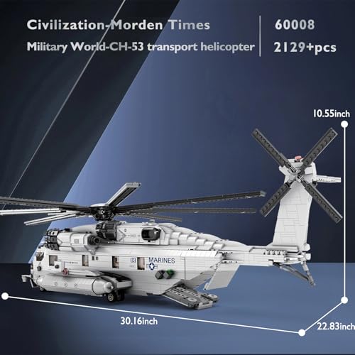 JMBricklayer CH-53 Helicopter Building Set 60008, Military Transport Helicopter Toy Aircraft Model Kit - Image 3
