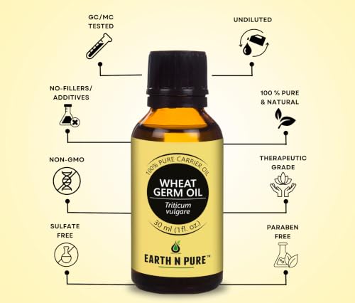 Image of Earth N Pure Wheat Germ Oil | 100% Pure & Natural Carrier Oil | For Skin, Hair & Massage | Nourishing DIY Beauty Oil | 30ml