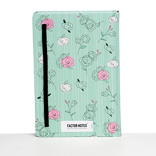 Image of FACTOR NOTES Hardbound Notebook: 100 GSM|A5|3 Bookmarks|200 Pages|Inner Pocket|Ruled (The Pastel Mint Roses)