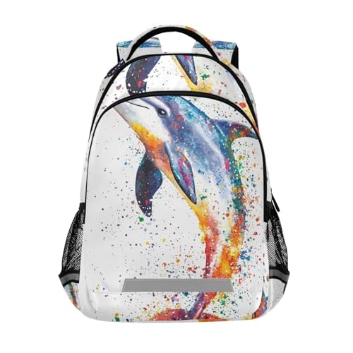 UMIRIKOKids Watercolor Dolphin Backpack for Boys Girls,School Elementary Bookbags with Chest Clip 202c1005