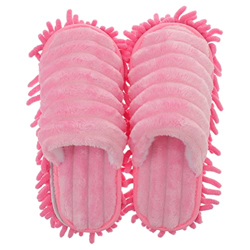 Operitacx 1pair Furry Stripes Microfiber Floor Cleaning Slippers Detachable Mopping Bottom Comfortable for Easy Dust Pickup Without Bending over