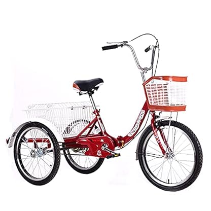 3 Räder 20-Zoll-Dreiräder für Erwachsene, faltbar, Single-Speed-Fahrrad mit Einkaufskorb, dreirädriges Cruiser-Fahrrad, verstellbar, für Senioren, Damen, Herren, Radfahren, Treten (rot) – Bild 3