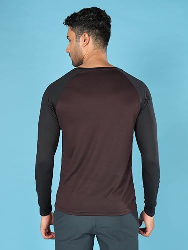 Image of TECHNOSPORT Men's Slim Fit Polyester Color Block Athleisure Crew Neck T-Shirt with Full Sleeve, Moisture Wicking and Quick Dry