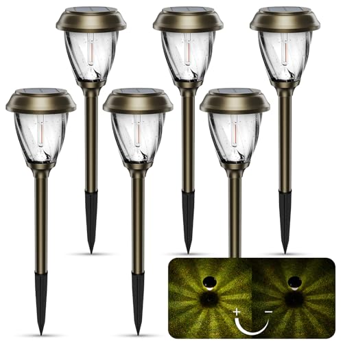 XMCOSY+ Solar Pathway Lights Outdoor, Glass & Metal Garden Lights with 2 Lighting Modes (10/25 LM...