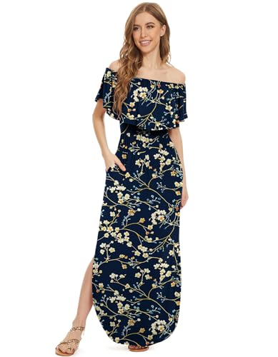 Image of LILBETTER Womens Off The Shoulder Ruffle Party Dresses Side Split Beach Maxi Dress