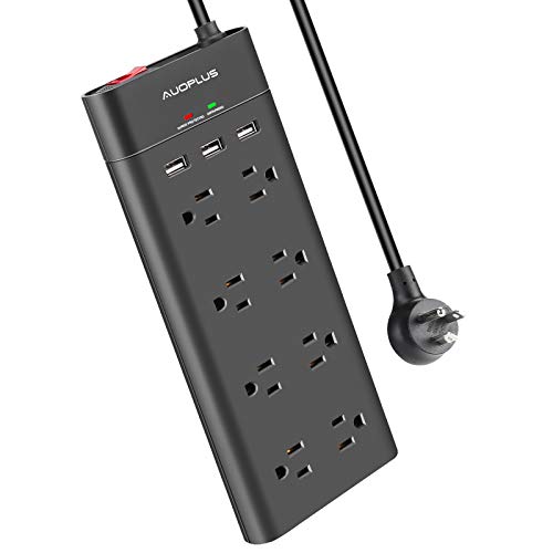 Power Strip with USB, AUOPLUS Grounded Surge Protector with 8 Outlets and 3 USB Ports[Flat Plug/Wall Mountable] 6FT Extension Cord, Desktop Charging Station for Computer Laptops Smartphone Home Office