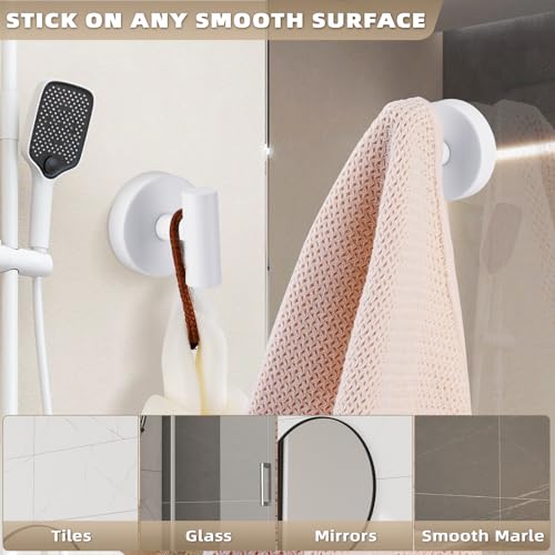 Fenas Suction Cup Hooks for Shower - Bathroom Reusable Hooks for Towels, Robes & Loofah - No-Drill Mounting on Kitchen,Walls,Metal,Glass,Mirrors,Tile & Smooth Non-Porous Surfaces (2, White) by Fenas - Used condition - Image 3