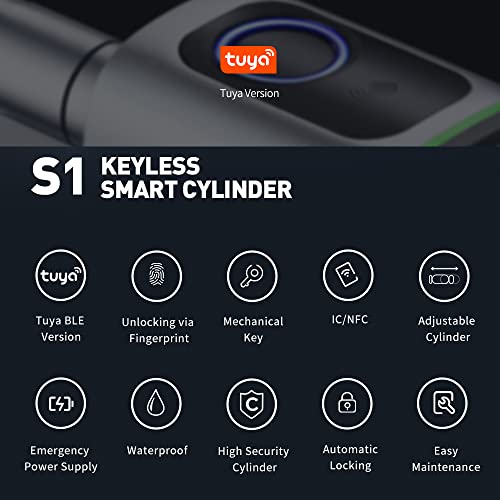 Kiboule Tuya BT Fechadura de Impressão Digital Cilindro de Fechadura de Porta Inteligente Núcleo de