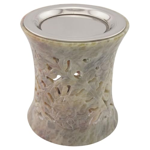 Quemador de Incienso Hecho de esteatita India con un tamiz de Acero Inoxidable y Disco de Metal – diseño Nilay – H 10cm