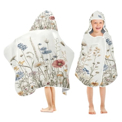 Kigai Wildflowers Hooded Beach Towel for Kids Soft Absorbent Quick Dry Bath Towel with Hood Lightweight Toddler Shower Pool Bath Wrap for Boys Girls