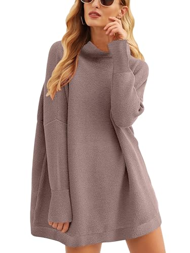 ANRABESS Women Oversized Casual Loose Turtleneck Long Sleeve Slouchy Baggy Knit Tunic Sweaters Pullover 2025 Fall Outfits Nutmeg Small