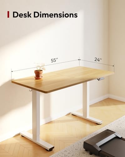 Image of SANODESK Height Adjustable Electric Standing Desk 55x24 Inches, Sit Stand Desk with Splice Board for Home Office, Ergonomic Computer Workstation, Study & Gaming, White Frame /Maple Top