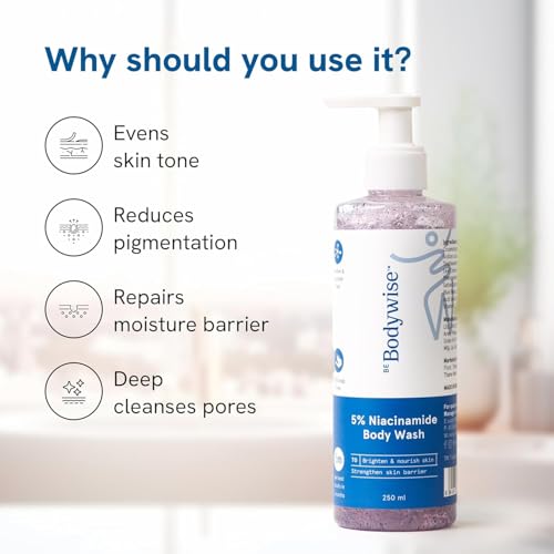 Image of Be Bodywise 5% Niacinamide Brightening Body Wash | Hydrates & Deep Cleanses Skin | For Glowing & Hydrated Skin | With Aloe vera, Vitamin B3 & E | For All Skin Types | 250ml