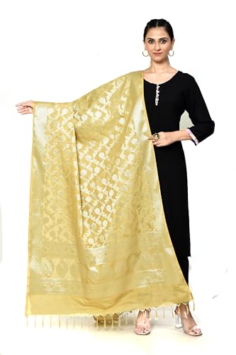 Banarasi Dupatta For Women With Light Gold Zari Work, Shawl Scarf Wrap Chunni