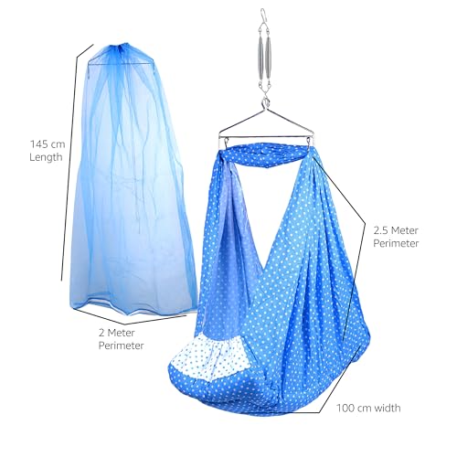 Image of Beetot New Born Baby Swing Cradle (Jhula) | Cradle Set With Mosquito Net, Spring And Triangle Hanger | Weight Capacity Up To 20Kg | Age From 0-12 Months | Bismark Premium (Dark Blue) - Cotton