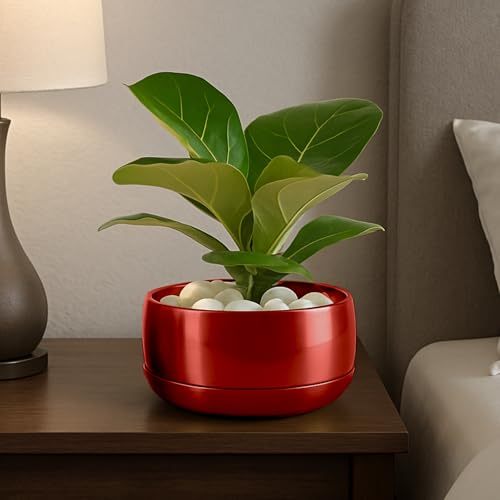 Image of CINAGRO Metal Planter Pot for Indoor Plants, Round Decorative Flower Pot, Rust-Resistant, Modern Plant Holder for Home, Balcony, Office (13.97 x 7.62 cm, Pulse Nest - Mahogany)