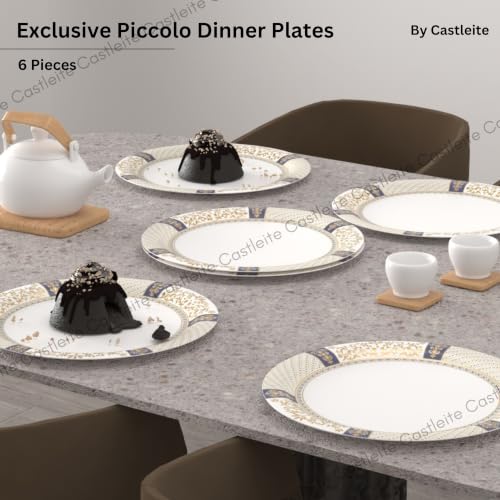 Image of Castleite Piccolo Melamine Plates Set of 6 - Break Resistant, Round Designer Plate for Eating or Serving in Home, Kitchen Use or Cafe, Stainless (Maison Golde, Dinner Plate 6 Pcs)