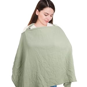 Muslin Nursing Covers for Baby Breastfeeding, Adjustable Privacy Nursing Apron Cover for Mom, Extra Large 100% Cotton Breastfeeding Cover with Rigid Hoop Multi-use Carseat Canopy (Roman Green)